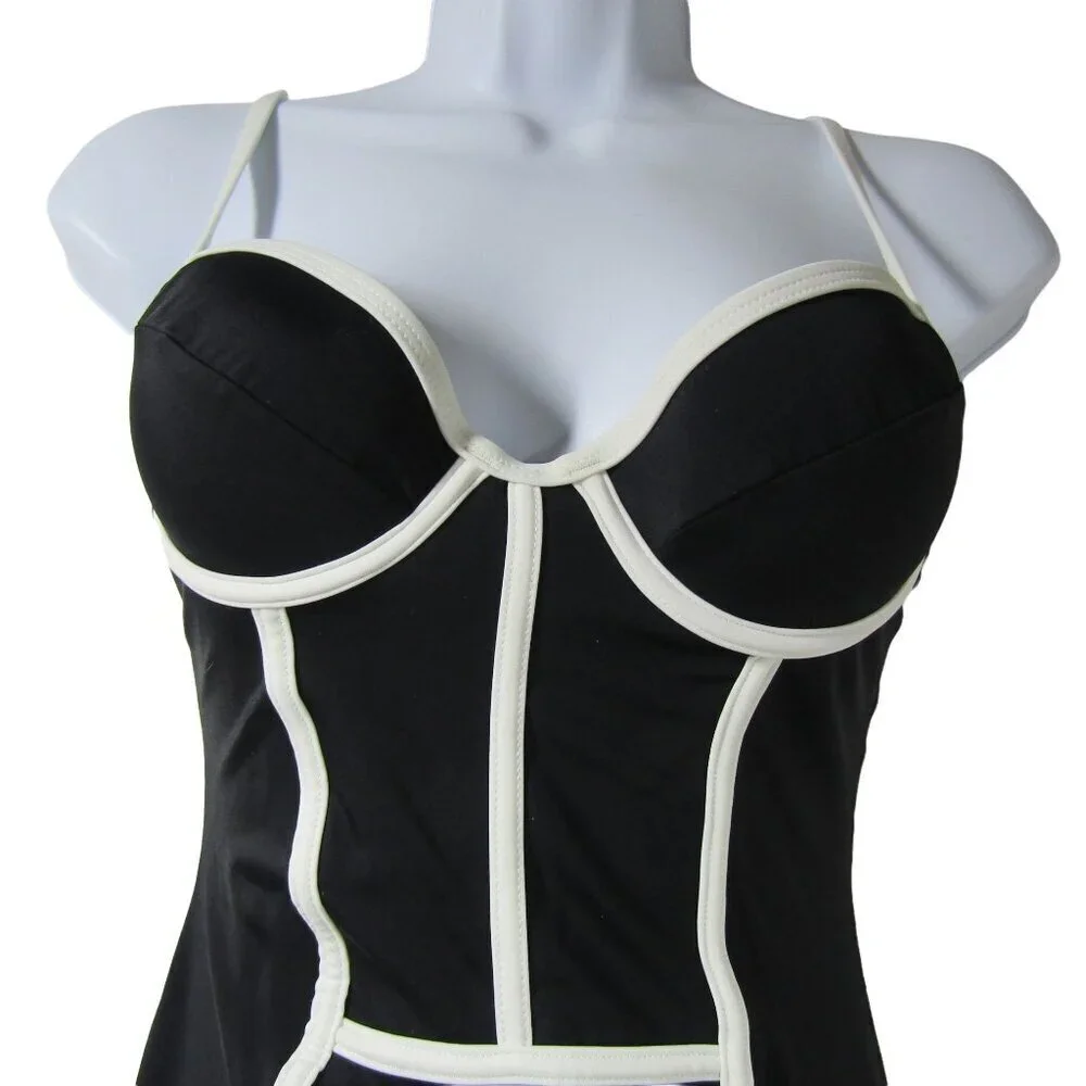 VINTAGE Retro 6 Pinup 80s Shape FX Black white Swim Suit Minimalist One Piece